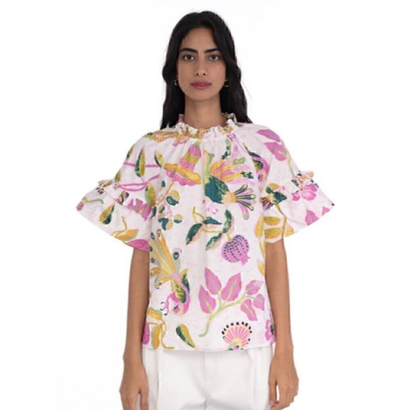 Banjanan Marie Top Muse Spring Floral Cotton Blouse XS - Picture 2 of 9